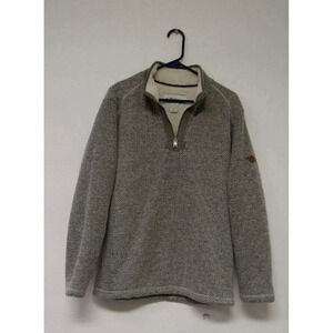 Orvis Mens Med Grey Quarter Zip, Pullover Sweater, Sherpa Lined, Collar, Casual